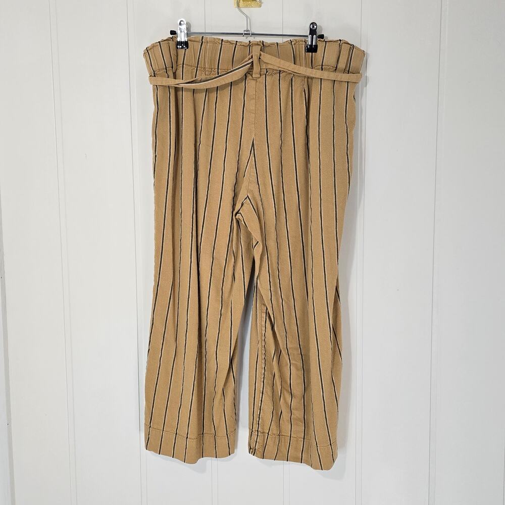 J. Jill Emilie Linen Stretch Paperbag Cropped Wide-Leg Pants Tan Black Size L - Picture 2 of 8